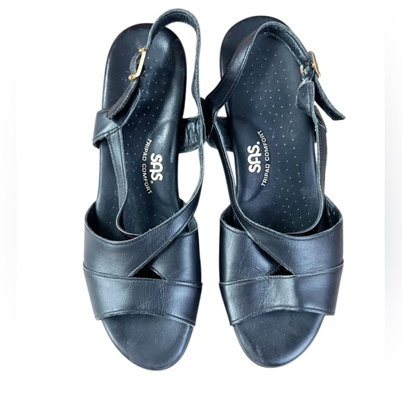 SAS Caress Cross Strap Wedge Sandal Black Womens Size 8.5 - Picture 2 of 8